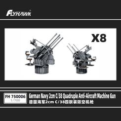 1/700 German Navy 2cm SK C/38 Quadruple Anti-Aircraft machine gun (3D Print) x8 