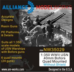 1:350 WWII USN 40mm Bofors Quad without shield (x6) 
