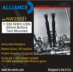 1:350 WWII USN 40mm Bofors Twin Mount (x6) 