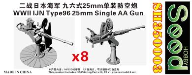 WWII IJN Type96 25mm Single AA gun (x8) 3D Printing 