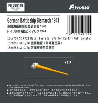 German Battleship Bismarck 1941 15cm/55 SK C/28 Metal Barrels full length  