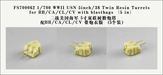 WWII USN 5in/38 twin resin turrets for BB/CA/CL/CV (x5) 