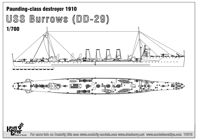 NNT Modell USS Burrows (DD29), Pauldingclass Destroyer, 19101934